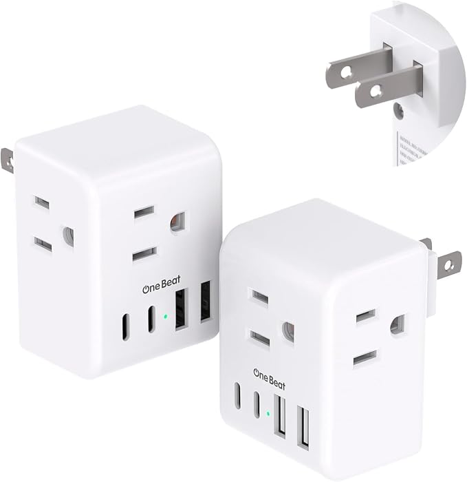 2 Pack US to Japan Plug Adapter, 2 Prong to 3 Prong Outlet Adapter | 3 Outlets 4 USB Ports(2 USB C), Type A Travel Plug Adapter Power Converter for USA to Japanese Philippines Canada Mexico Peru