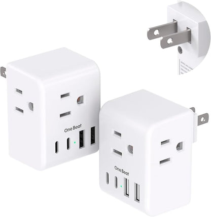 2 Pack US to Japan Plug Adapter, 2 Prong to 3 Prong Outlet Adapter | 3 Outlets 4 USB Ports(2 USB C), Type A Travel Plug Adapter Power Converter for USA to Japanese Philippines Canada Mexico Peru