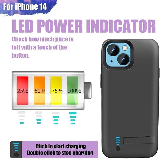 Sitong Battery Case for iPhone 14, 5000mAh Rechargeable Extended Battery Charging/Charger Case, Add 100% Extra Juice (6.1 inch) Black