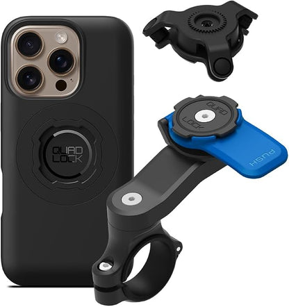 Quad Lock Motorcycle Handlebar Mount Kit with Vibration Dampener and MAG Phone Case for iPhone 16 Pro