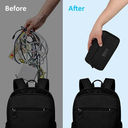 GOX Cable Organizer Travel Bag, Water Resistant Electronic Accessories Case, All-in-One Tech Storage Pouch for Chargers, Cords, Batteries,Phone, Hard Drive & Power Bank, Black