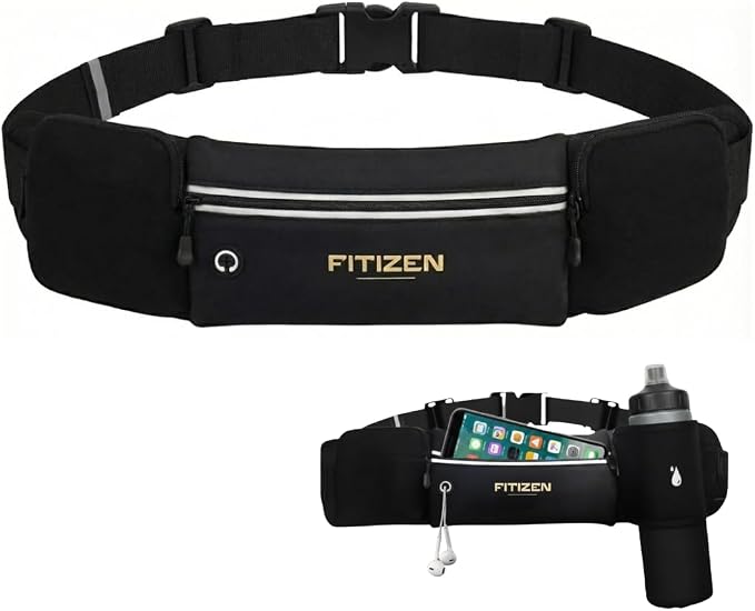 Fitizen Fanny Pack - 3 Pockets - Up To 36 in" Waist - Slim Walking Belt For Men & Women Hiking Cycling Workouts Walking & Travel - Reflective Pocket & Phone Holder for the Fit Citizen By Fitnation