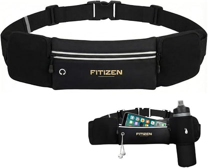 Fitizen Fanny Pack - 3 Pockets - Up To 36 in" Waist - Slim Walking Belt For Men & Women Hiking Cycling Workouts Walking & Travel - Reflective Pocket & Phone Holder for the Fit Citizen By Fitnation