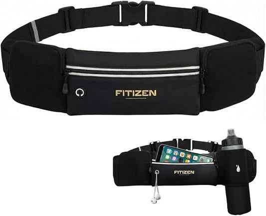 Fitizen Fanny Pack - 3 Pockets - Up To 36 in" Waist - Slim Walking Belt For Men & Women Hiking Cycling Workouts Walking & Travel - Reflective Pocket & Phone Holder for the Fit Citizen By Fitnation