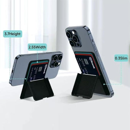 Asstar Magnetic Wallet Compatible with MagSafe Wallet, Adjustable Wallet Stand for Apple Wallet Mag Safe, Magnetic Card Holder Wallet for iPhone 15/14/13/12 Series, Twill PU Leather, 3 Cards,Black