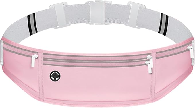 Running Belt with 500ml Water Bottle Holder Slim Waist Pack Fanny Pack Phone Holder Water Resistant Reflective Adjustable Elastic Strap Lightweight Capacity Running Waist Bag (Pink)