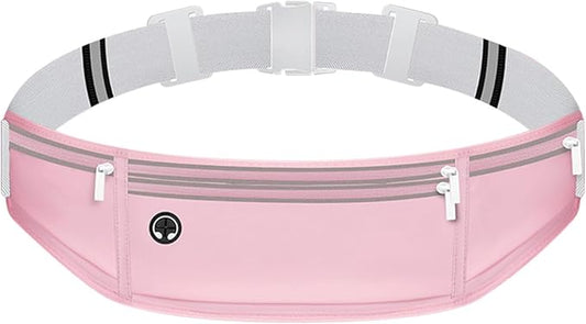 Running Belt with 500ml Water Bottle Holder Slim Waist Pack Fanny Pack Phone Holder Water Resistant Reflective Adjustable Elastic Strap Lightweight Capacity Running Waist Bag (Pink)