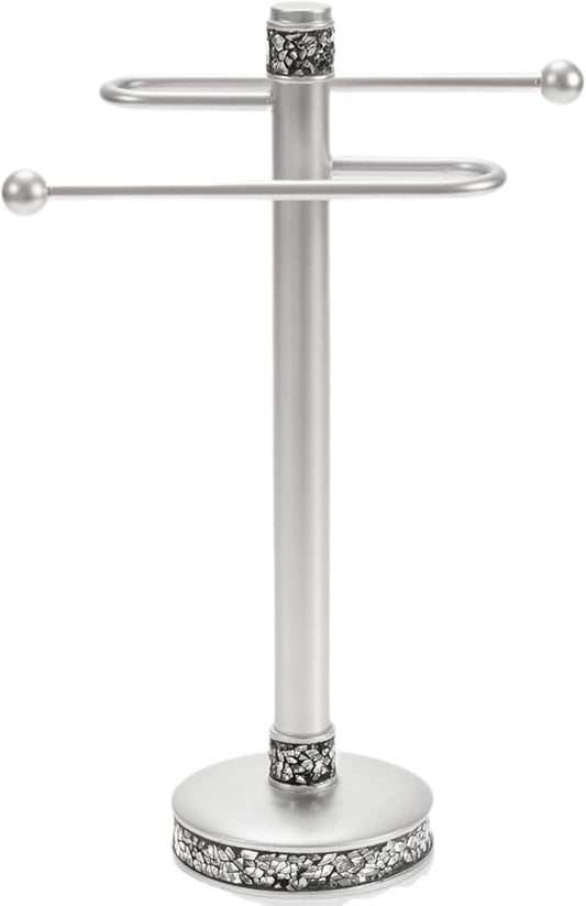 Creative Scents Crackled Glass Countertop Towel Stand, Decorative Silver Fingertip Towel Holder, Durable Resin Free Standing Towel Rack, for Elegant Counter Top Bathroom/Shower/Kitchen Decor