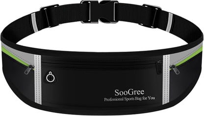 SooGree Slim Running Belt Sport Fanny Pack for Women Men,Reflective Waist Pack Runner Pouch Belt, Zipper Waterproof Running Phone Holder Jogging Pouch for Phone Money (GSP8806 top gray bottom black)