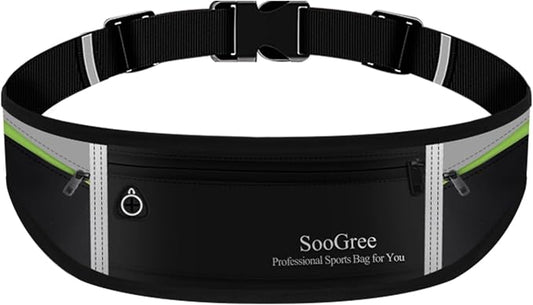 SooGree Slim Running Belt Sport Fanny Pack for Women Men,Reflective Waist Pack Runner Pouch Belt, Zipper Waterproof Running Phone Holder Jogging Pouch for Phone Money (GSP8806 top gray bottom black)