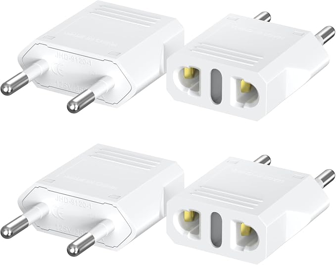 US to European Plug Adapter 4-Pack, Power Converter & Compact Universal Travel Converter for EU/FR/IT/BR/CN, Safe Travel Essentials (White)
