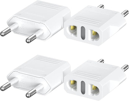 US to European Plug Adapter 4-Pack, Power Converter & Compact Universal Travel Converter for EU/FR/IT/BR/CN, Safe Travel Essentials (White)