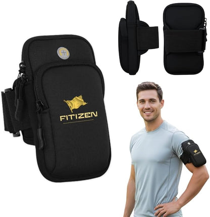 Fitizen Phone Armband for Running – Black Adjustable Water-Resistant Arm Band for iPhone & Android – For the Active Citizen, Secure Workout Phone Holder for Jogging, Gym Walking & Fitness by FitNation