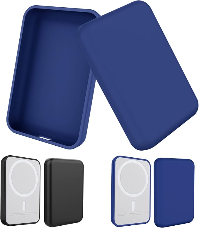 2 Pack Case Compatible with Magsafe Battery Pack Cover, Ultra-Thin TPU Shockproof Case Slim Scratch Resistant Cover Protective Bumper Shell for Magsafe Battery Pack, Matte Black/Blue