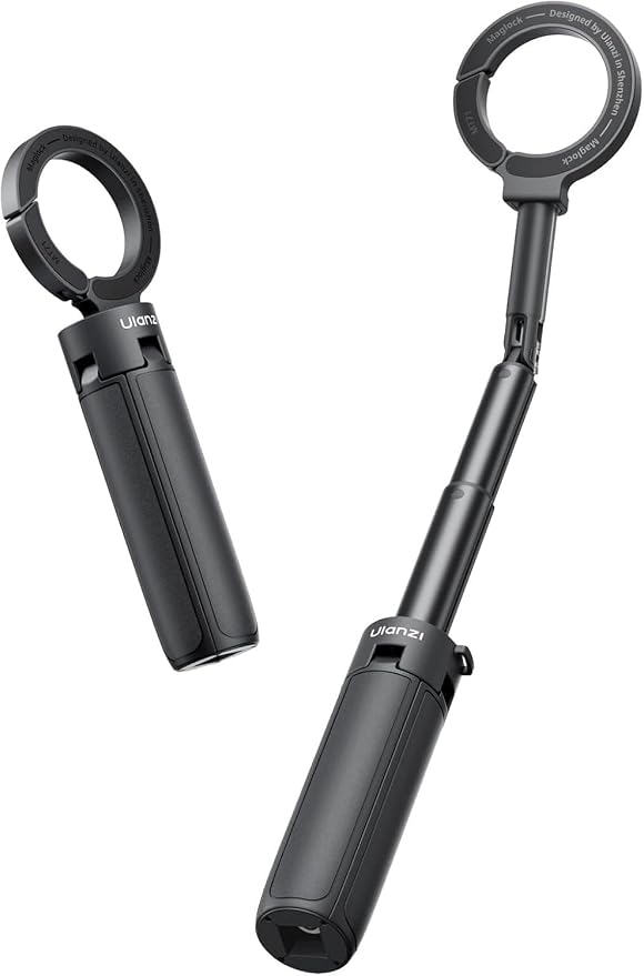 ULANZI MT71 Mini Magnetic Selfie Stick Tripod, Foldable & Lightweight, 180° Tilt, Compatible with iPhone 17-12 Series, with Adhesive Magnetic Ring for Desktop Shooting/Vlog/Selfie