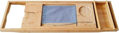 Bamboo Bathtub Tray, Expandable Bath Tray Multifunctional Drain Bath Shelf Caddy Tray Bathtub Storage Rack Bath Tub Tray Table for Candle Towel Book Wine Phone Shower