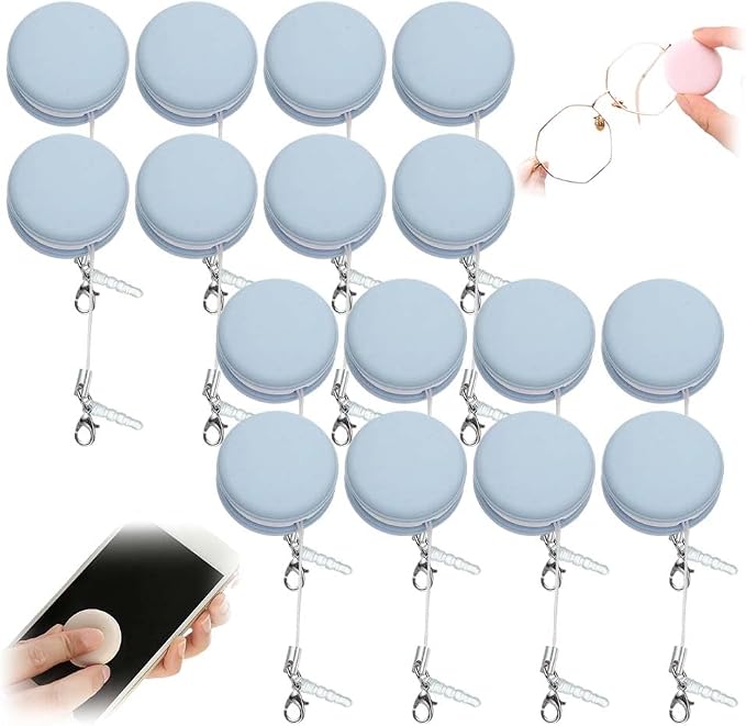 Yilia Macaron Phone Screen Cleaner, Cute Macaron Design Mobile Phone Screen Cleaner, Washable Dedusting Tool for Eyeglasses and Cell Phones (Blue, 16pcs)