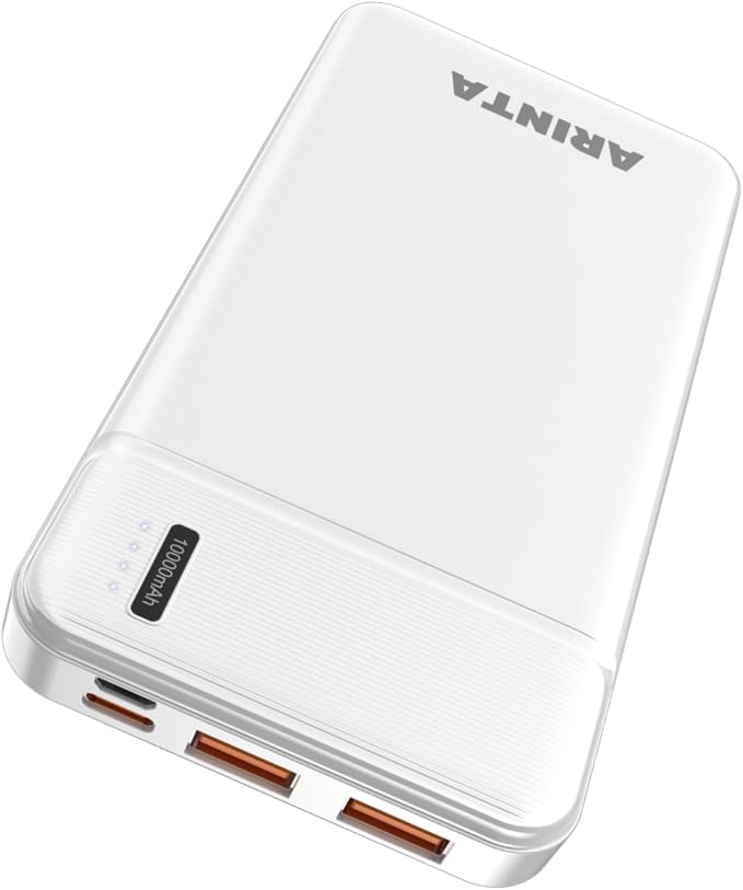5V 2.4A Power Bank Portable Charger 10000mAh, Battery Pack Ultra Slim with USB-C Input/Output, Travel Essentials, Compatible for Smartphones & Tablets, Gifts for Men Women. (White)