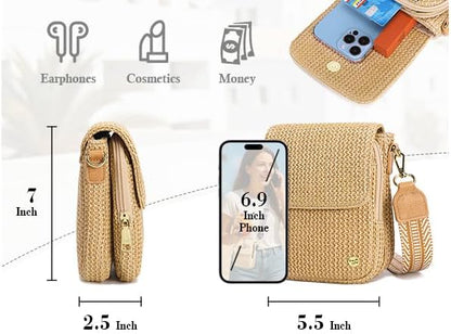 Haytijoe Faux Straw Crossbody Bags for Women Small Summer Purse RFID Woven Phone Bag Travel Beach Hawaiian Essentials Gifts