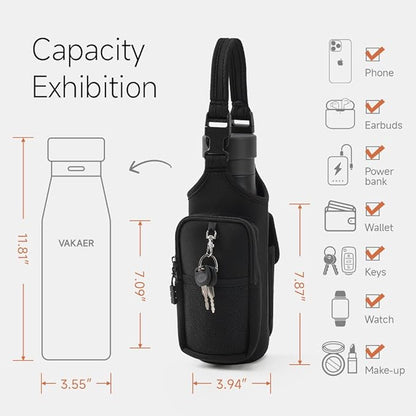 VAKAER Magnetic Gym Bag, Water Bottle Carrier Holder with Phone Pocket & Adjustable Strap,10 Ultra-Strong Magnets Stick to Fitness equipment, Workout Accessories Pouch for Women & Men, Black
