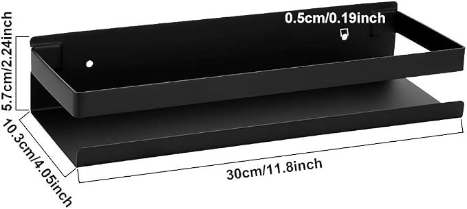 OwnMy Bathroom Shower Shelf Stainless Steel Bath Kitchen Basket Shower Caddy Rack, Rustproof Metal Bathroom Storage Floating Shelves Wall Mounted Shower Corner Rectangular Shelf - 12 Inch Black