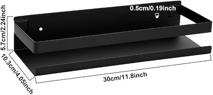 OwnMy Bathroom Shower Shelf Stainless Steel Bath Kitchen Basket Shower Caddy Rack, Rustproof Metal Bathroom Storage Floating Shelves Wall Mounted Shower Corner Rectangular Shelf - 12 Inch Black