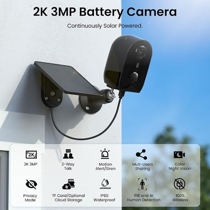 Cameras for Home Security-2.4Ghz WiFi Security Cameras Wireless Outdoor, Battery Powered with Solar Panel, Color Night Vision, AI Motion Detection, SD Card/Cloud Storage, Work with Alexa, Y8 2P