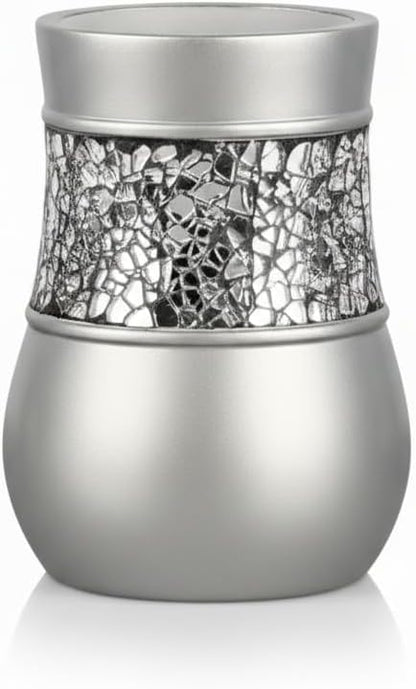 Creative Scents Crackled Glass Bathroom Tumbler Cup - Decorative Silver Crackled Glass Rinse Mug for Water, Best Tumblers for Mouthwash/Rinsing