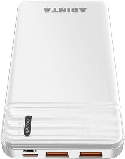 5V 2.4A Power Bank Portable Charger 10000mAh, Battery Pack Ultra Slim with USB-C Input/Output, Travel Essentials, Compatible for Smartphones & Tablets, Gifts for Men Women. (White)