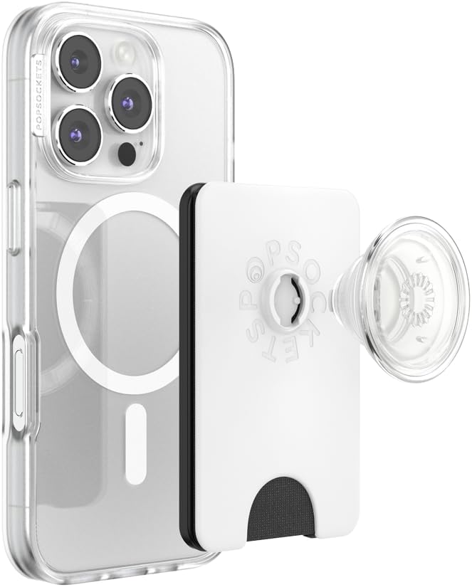 PopSockets Kick-Out Wallet for MagSafe, Adjustable Kickstand, Magnetic Stand, White - White