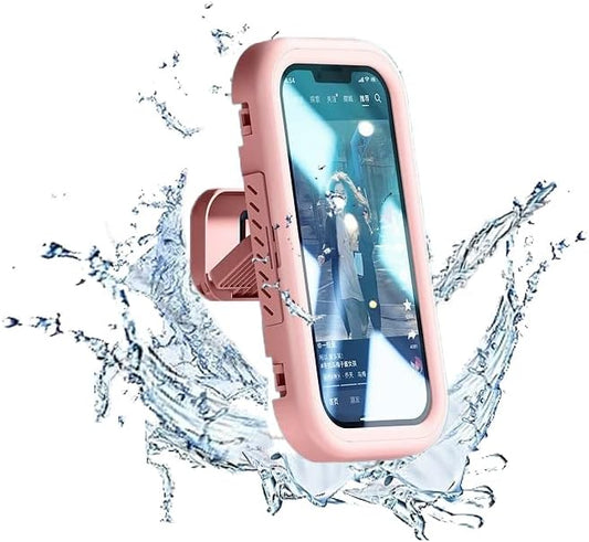 Shower Phone Holder Waterproof - 360° Bathroom Wall Phone Mount Stand Water Proof Anti Fog Case, Suitable for Phones Under 7 inches(First Generation Pink)