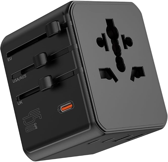 Universal Travel Adapter, International Power Plug Converter with 45W PD Charger, 2500W Support, All-in-One AC Adapter Travel Essentials for Europe EU UK US AUS, Type C Port