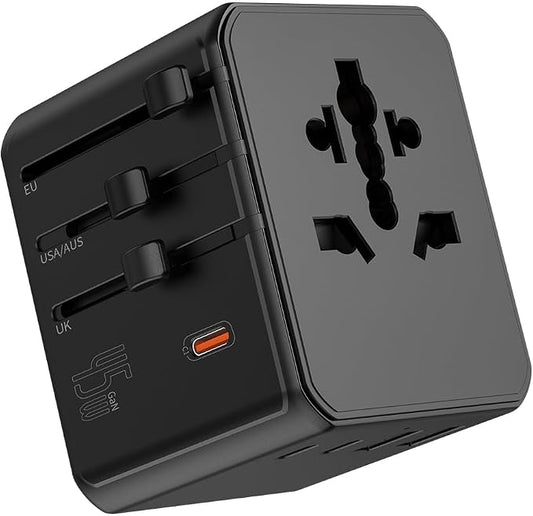 Universal Travel Adapter, International Power Plug Converter with 45W PD Charger, 2500W Support, All-in-One AC Adapter Travel Essentials for Europe EU UK US AUS, Type C Port