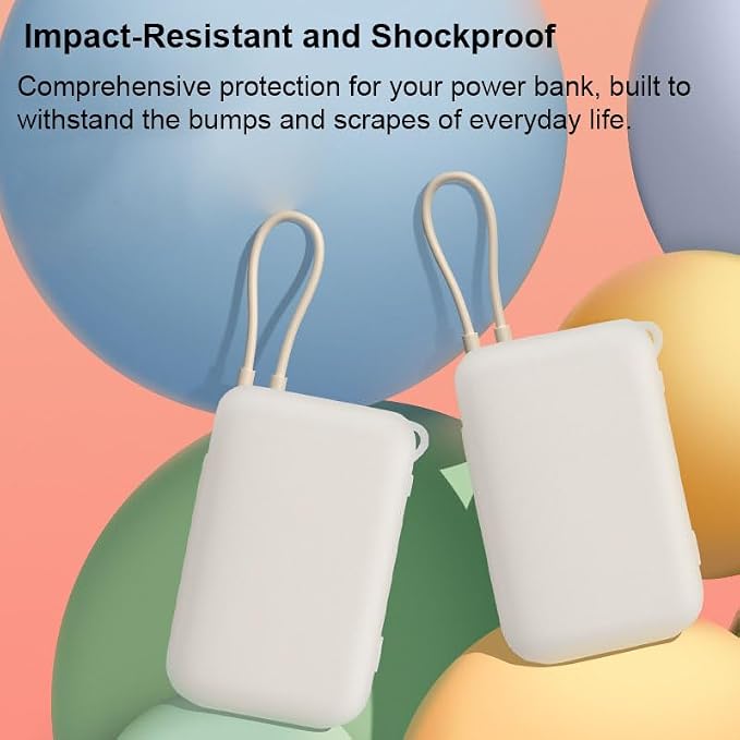 Shockproof Silicone Protective Cover Sleeve for Xiaomi 10000MAh P15ZM Power Bank Dustproof Anti-Scratch Drop-Resistant Damage-Proof Soft Skin-Friendly Case Shell Built-in Cable (Light Mint Green)
