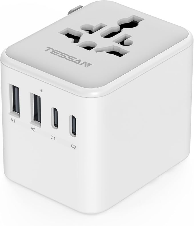 TESSAN Universal Travel Adapter, International Power Adapter | 2 USB C 2 USB A Ports, Travel Plug Adaptor Worldwide for US to Europe UK Italy Ireland Australia France Germany, Type C G A I
