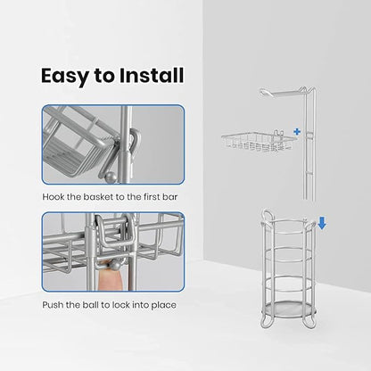 Toilet Paper Roll Holder Stand Bathroom Tissue Holders Free Standing with Middle Shelf Storage Reserve Mega Rolls/Phone/Wipe-Gray