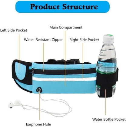 Running Belt 2 Pack – No Bounce Waterproof Fanny Pack for Men & Women, Slim Waist Pack with 3 Pockets, Reflective Running Belt for Phone, Jogging, Hiking, Travel, Workout
