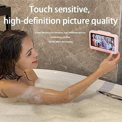 Shower Phone Holder Waterproof, 480°Rotation Wall Mount Shower Phone Case, HD Touch Screen Waterproof Phone Holder for Bathroom Bathtub Kitchen, Fit 4-7" Phone (Pink)