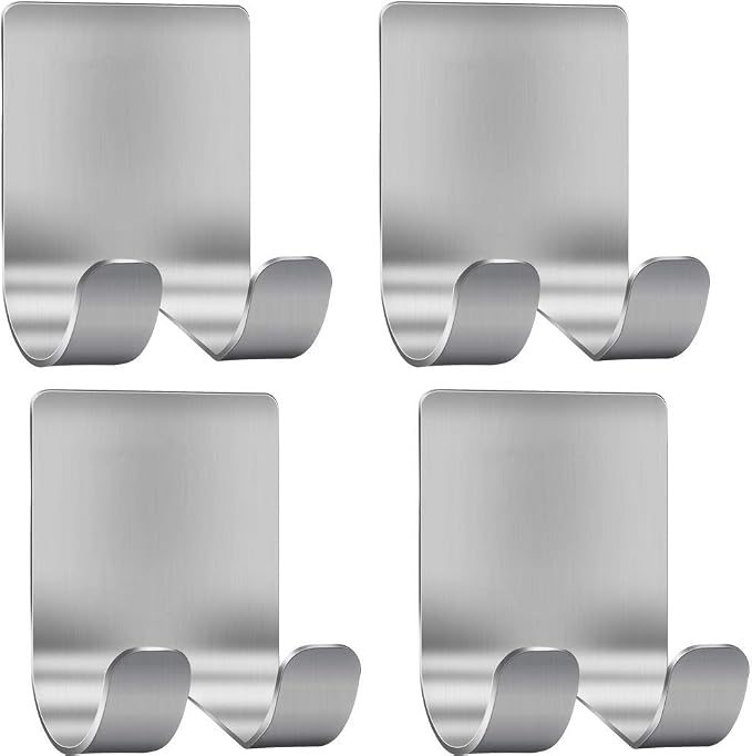 Deluxe Razor Holder for Shower-Hook Hanger Stand(4 Pack)Adhesive Stainless Steel Heavy Duty Utility Storage Hook,Shower Hook for Razor Bathroom Kitchen Organizer for Shaver Plug Robe Towel Loofah Coat