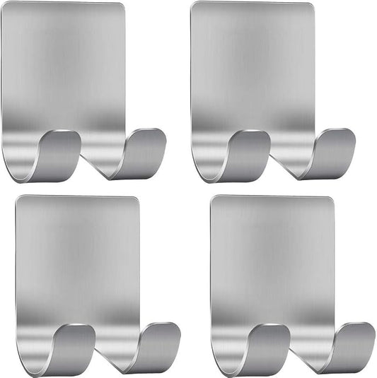Deluxe Razor Holder for Shower-Hook Hanger Stand(4 Pack)Adhesive Stainless Steel Heavy Duty Utility Storage Hook,Shower Hook for Razor Bathroom Kitchen Organizer for Shaver Plug Robe Towel Loofah Coat