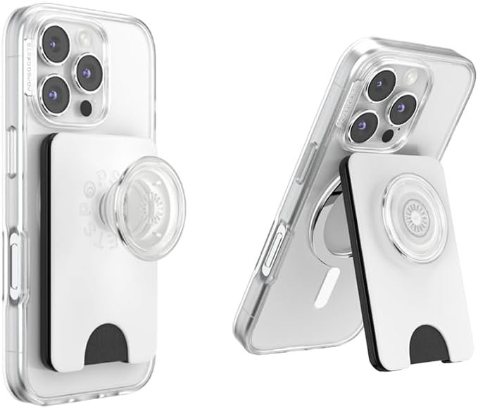 PopSockets Kick-Out Wallet for MagSafe, Adjustable Kickstand, Magnetic Stand, White - White