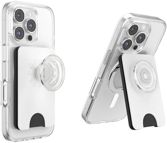 PopSockets Kick-Out Wallet for MagSafe, Adjustable Kickstand, Magnetic Stand, White - White