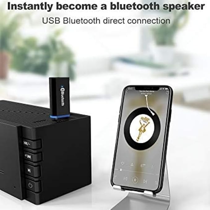 USB Bluetooth Adapter, Bluetooth USB Audio Receiver Wireless Adapter for Home/Car Stereo System, Portable Speakers with AUX in & 3.5mm Cable (White)