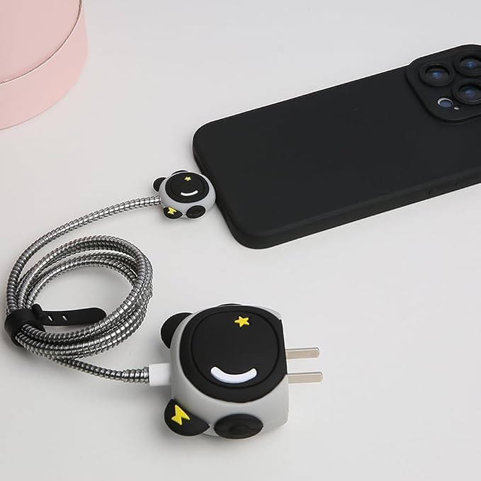 Compatible with Apple 20W/18W USB-C Adapter Charger, 3D Cartoon Protective Case for iPhone 20W USB-C Power Adapter Charger Fast Lightning Cover (Black Lightning)