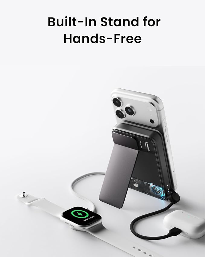 sharge ICEMAG 3 MagSafe Portable Charger, Qi2.2 25W Magnetic Power Bank 10000mAh 35W USB-C Fast Charging, with Active Cooling& Built-in Cable, Transparent RGB Design for iPhone 17e/16/15 Series