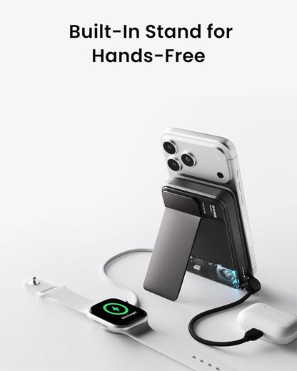 sharge ICEMAG 3 MagSafe Portable Charger, Qi2.2 25W Magnetic Power Bank 10000mAh 35W USB-C Fast Charging, with Active Cooling& Built-in Cable, Transparent RGB Design for iPhone 17e/16/15 Series