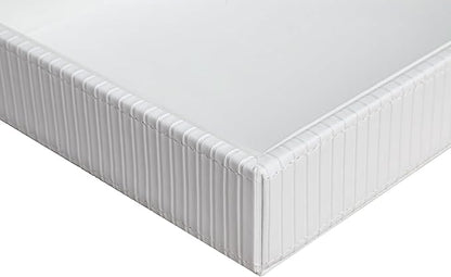 HofferRuffer Faux Leather Vanity Tray, Elegant Desktop Storage Organizer, Decorative Catchall for Perfume, Bathroom Valet, Nightstand or Dresser, 10.2 x 8.4 x 1.8 inches (White Stripe)