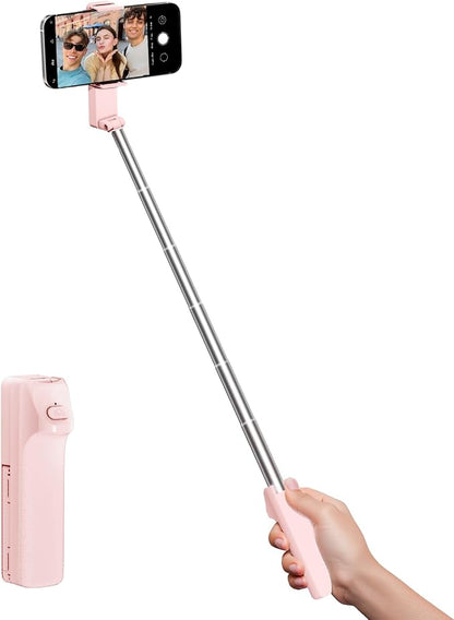 Selfie Stick for iPhone, Extended Portable Selfie Stick, Wireless Remote, Adujustable, Compact Phone Holder for Photograph, Video Recording, Streaming (Pink)