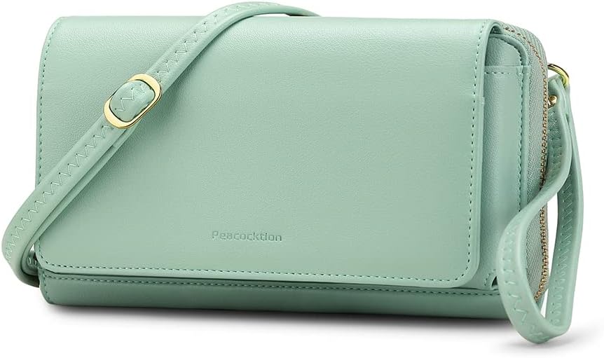 Peacocktion Crossbody Bags for Women RFID Wristlet Wallets Travel Vegan Leather Small Clutch Purses with Phone Pocket Zipper