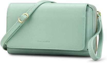 Peacocktion Crossbody Bags for Women RFID Wristlet Wallets Travel Vegan Leather Small Clutch Purses with Phone Pocket Zipper